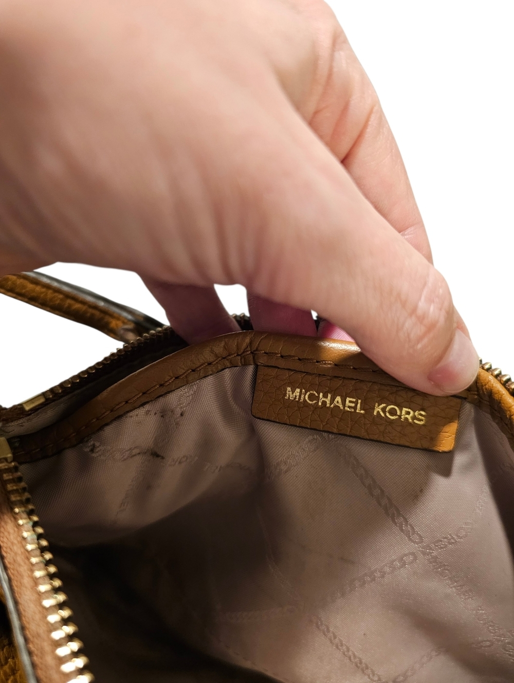 Michael Kors Adele Double Zip Crossbody Bag Pebble Leather Acorn Tan Gold - Picture 9 of 16